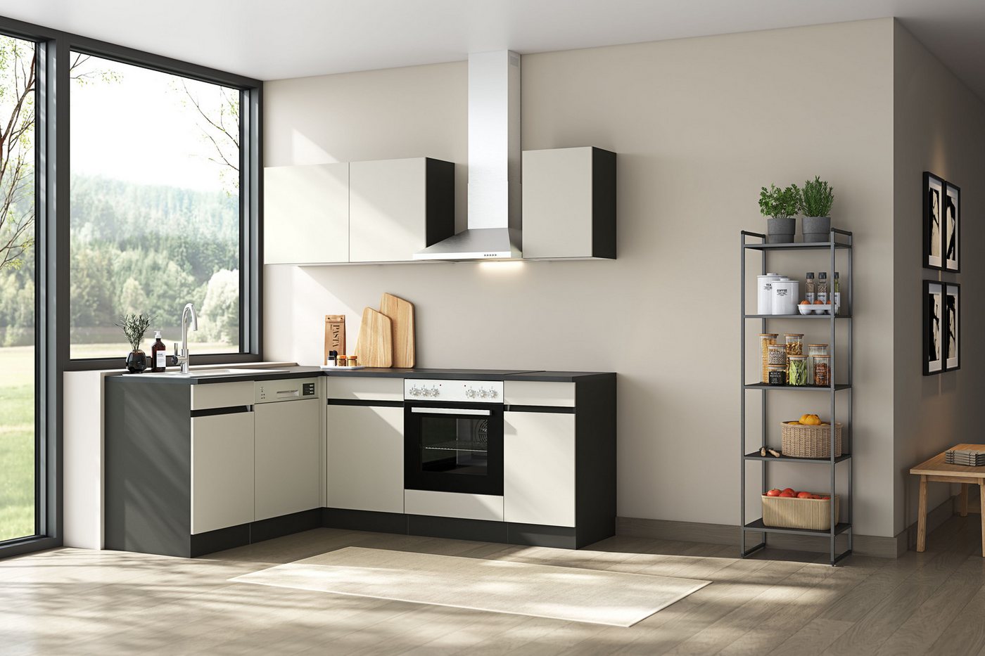 OPTIFIT Küchenzeile Roth, Stellmaße 210x175 cm, wahlweise mit E-Geräten, Push-to-Open – Bild 2 von 5