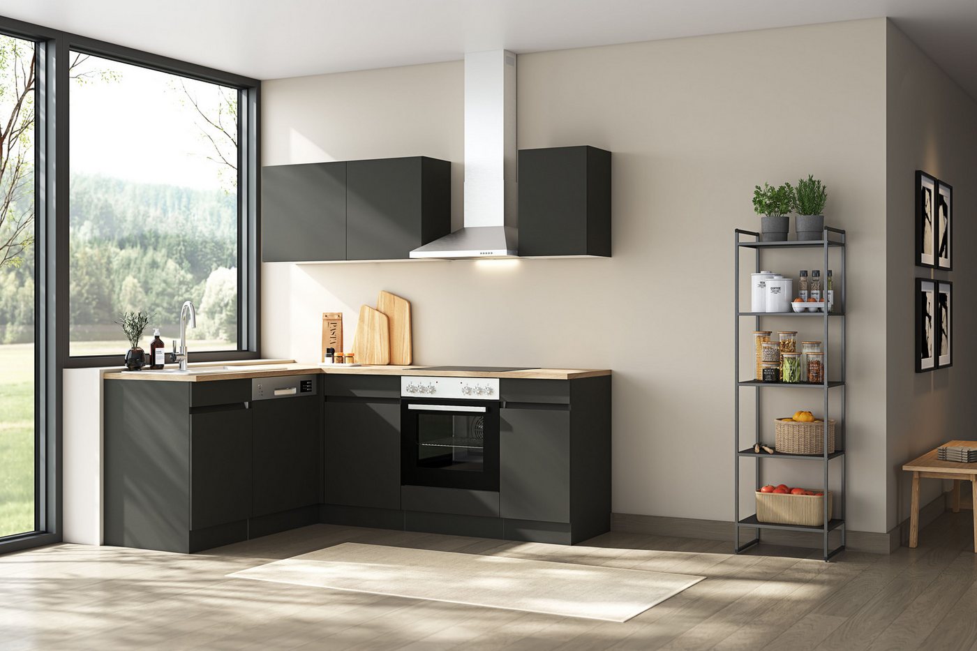 OPTIFIT Küchenzeile Roth, Stellmaße 210x175 cm, wahlweise mit E-Geräten, Push-to-Open – Bild 2 von 5