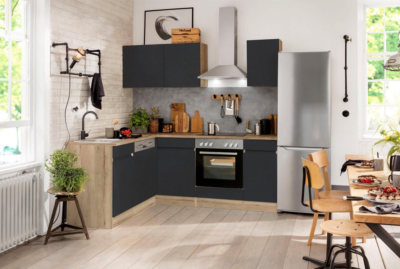 OPTIFIT Küchenzeile Roth, Stellmaße 210x175 cm,wahlweise mit E-Geräten, Push-to-Open-Funktion – Bild 2 von 5