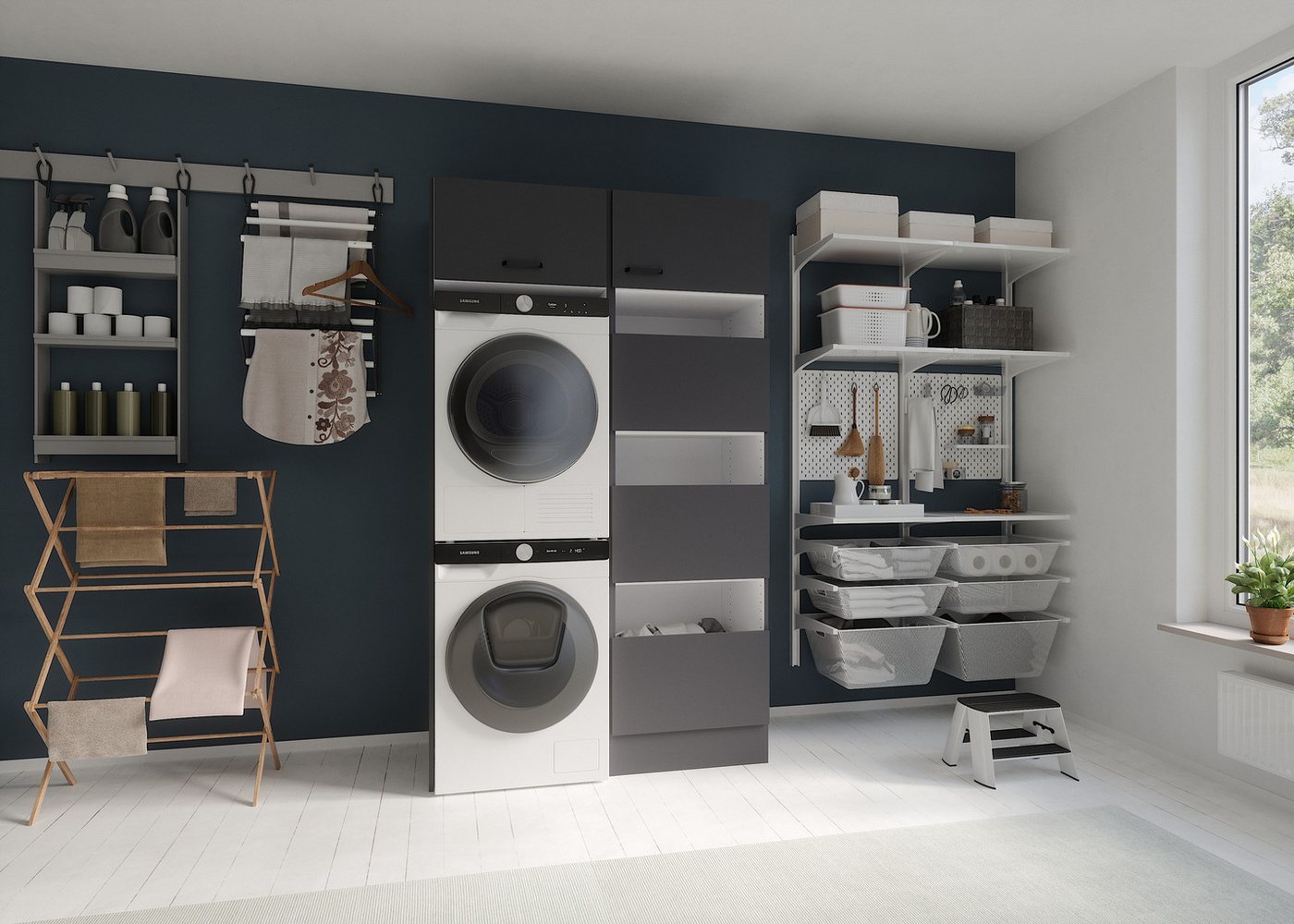 OPTIFIT Mehrzweckschrank-Set OPTImulti, (2-St), Breite 123,2 cm, cleveres Wäschesystem, Metallgriffe – Bild 2 von 5