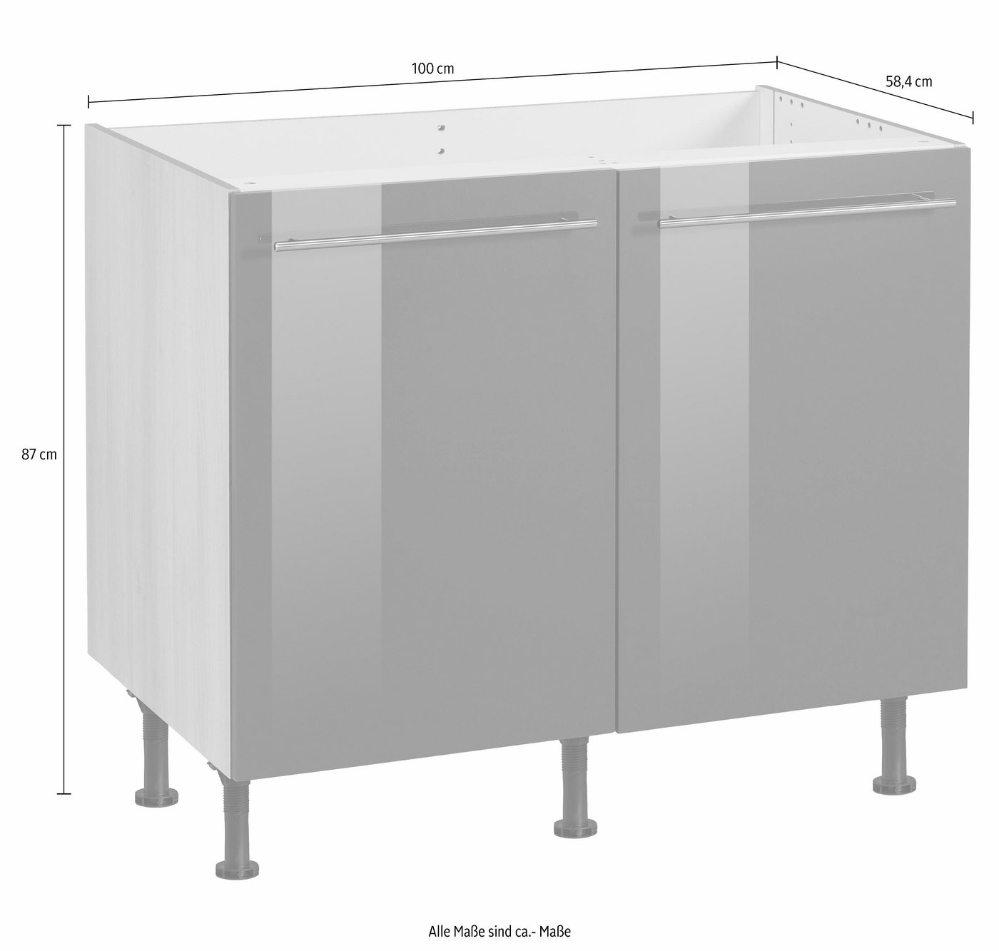 OPTIFIT Spülenschrank Bern 100 cm breit, mit 2 Türen, höhenverstellbare Füße, mit Metallgriffen – Bild 3 von 5