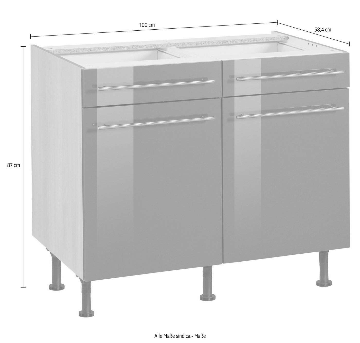 OPTIFIT Unterschrank Bern 100 cm breit, mit 2 Türen, 2 Schubkästen, höhenverstellbare Füße – Bild 4 von 5