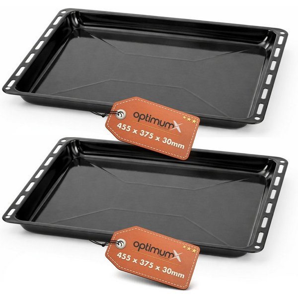 optimumX Backblech Emailliert Backblech, rechteckige Fettpfanne/Kuchenblech für Backofen, (2-St), Emailliert, Extra Tiefe Emaillierte Fettpfanne, Kratzfest & Ro