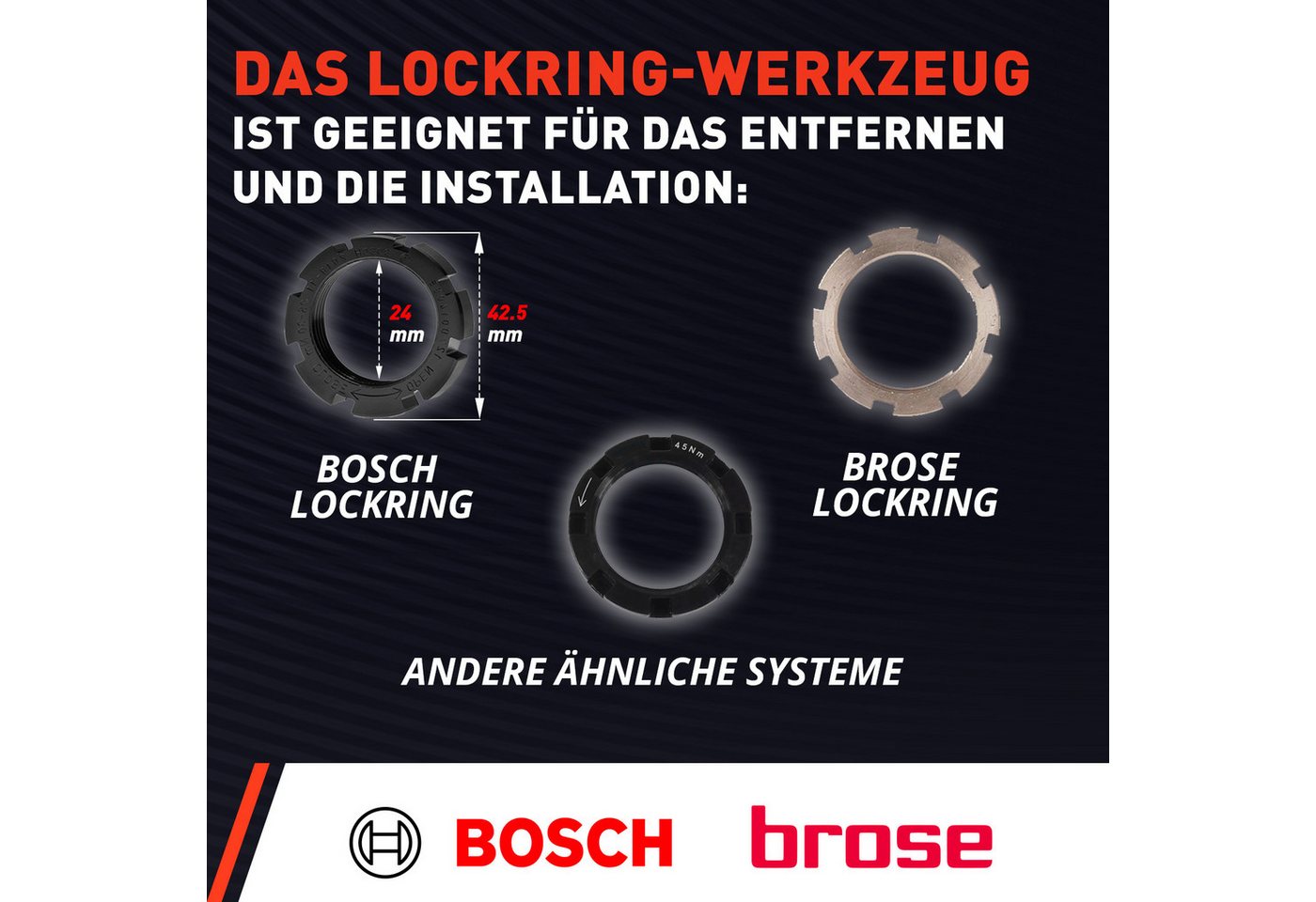 Optio Cylce Tretlagerschlüssel Optio Cycle Lockring Werkzeug Bosch Gen 3/4/5 E-Bike Spider Tool – Bild 4 von 5
