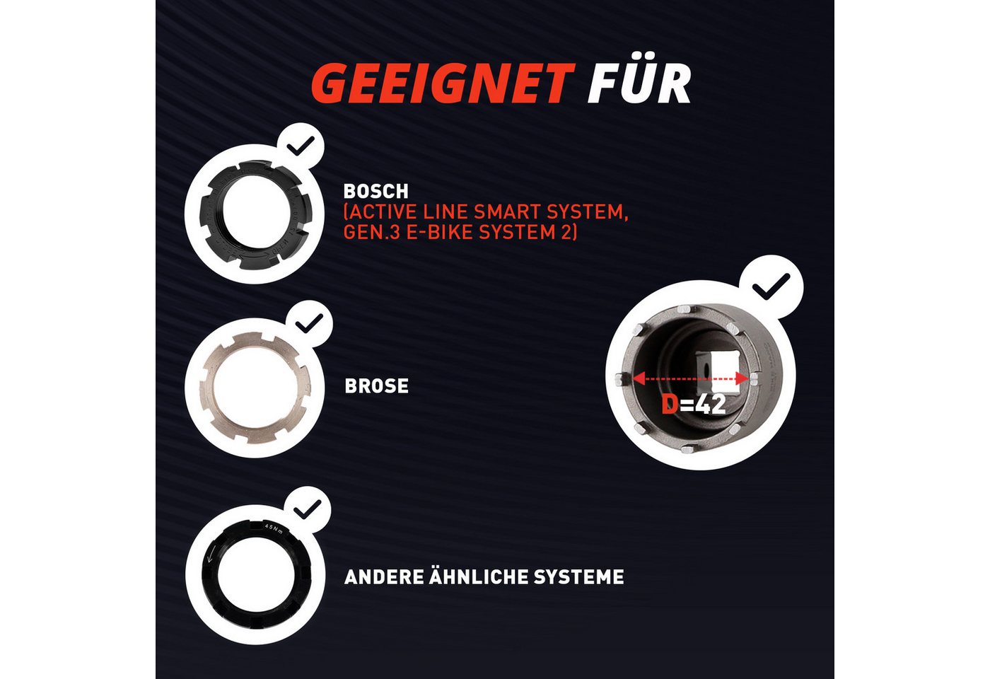 Optio Cylce Tretlagerschlüssel Optio Cycle Lockring Werkzeug Bosch Gen 3/4/5 E-Bike Spider Tool – Bild 5 von 5