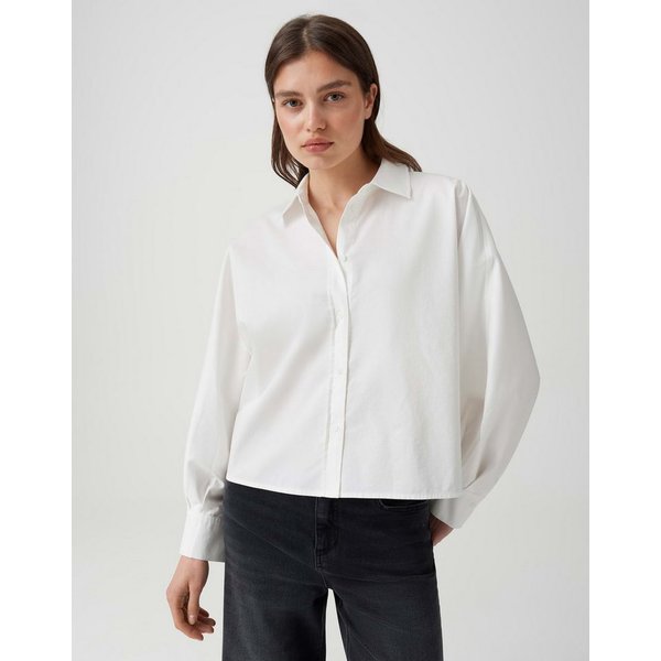 OPUS Blusenshirt weiß,Casual,Baumwolle,Unifarben,Hemdblusenkragen,Lang,Boxy Fit