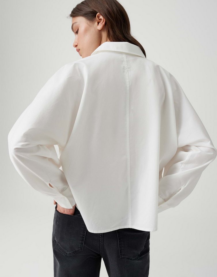 OPUS Blusenshirt weiß,Casual,Baumwolle,Unifarben,Hemdblusenkragen,Lang,Boxy Fit – Bild 3 von 5