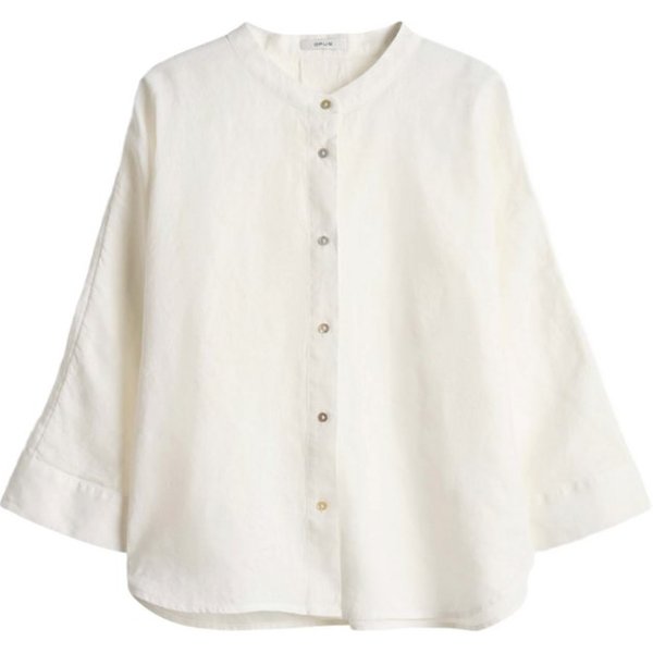 OPUS Blusenshirt weiß,Casual,Leinen,Unifarben,Stehkragen,3/4 Arm,Loose Fit