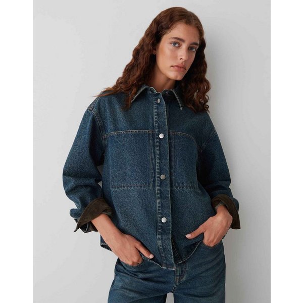 OPUS Jeansblazer JASPA mit Corddetails überschnittene Schulter mit Langarm, aufgesetzte Taschen vorne