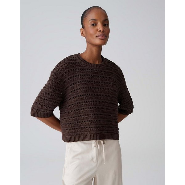 OPUS Kurzarmpullover Kurzarmpullover aus Baumwollmix Boxy Fit, Schlitze in den Seiten