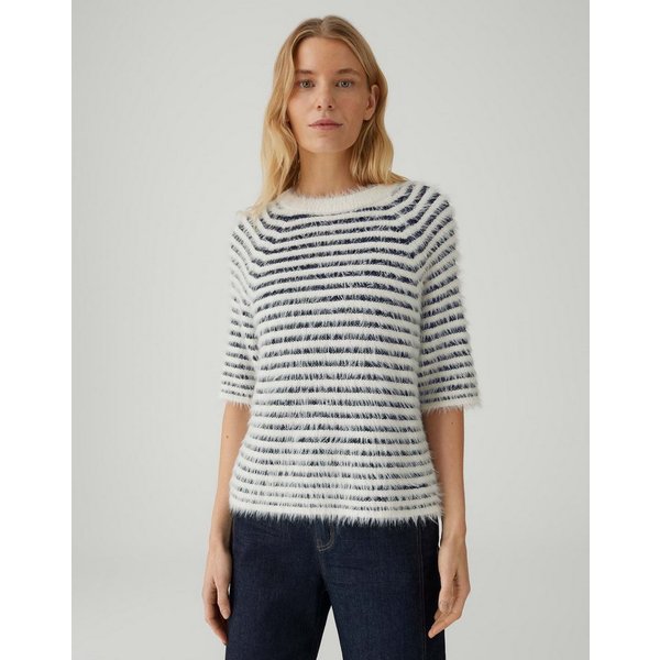OPUS Kurzarmpullover PAIRY mit Streifenmuster Lockere Passform, gerader Schnitt, Halbarm, Raglan, Rundhalsausschnitt