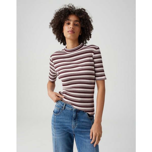 OPUS Kurzarmshirt Gestreiftes Rippshirt aus Baumwolle Slim Fit Vielseitig kombinierbar für casual Looks