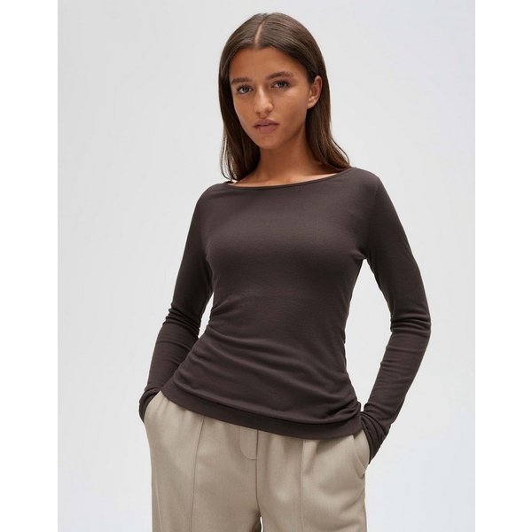 OPUS Longsleeve Smallo aus weichem Jersey Gerader Schnitt mit feiner Rippung und U-Boot-Ausschnitt