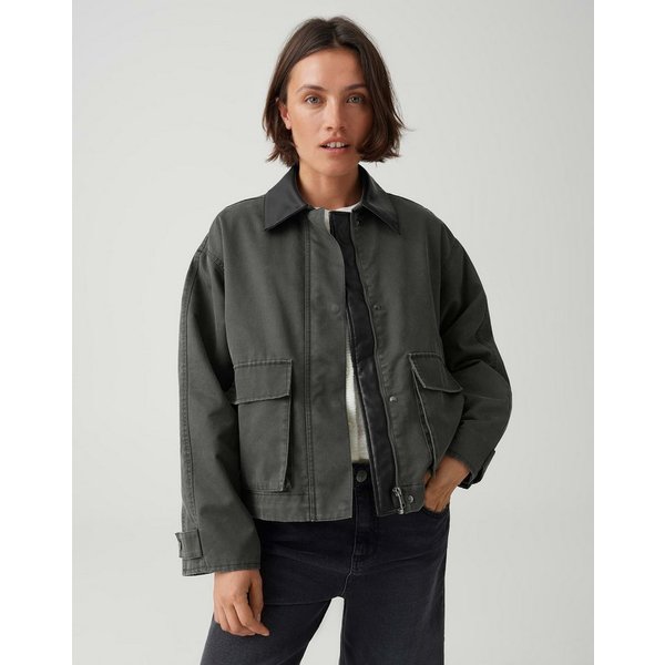 OPUS Outdoorjacke Barn Jacket aus gewachstem Baumwollmix Regular Fit Riegel an der Manschette