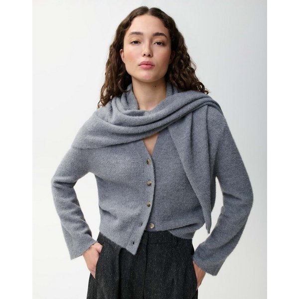 OPUS PANTS Strickjacke Pina aus Nylon mit flauschiger Oberfläche Gerade Silhouette mit abnehmbarem Schal und flauschiger Haptik
