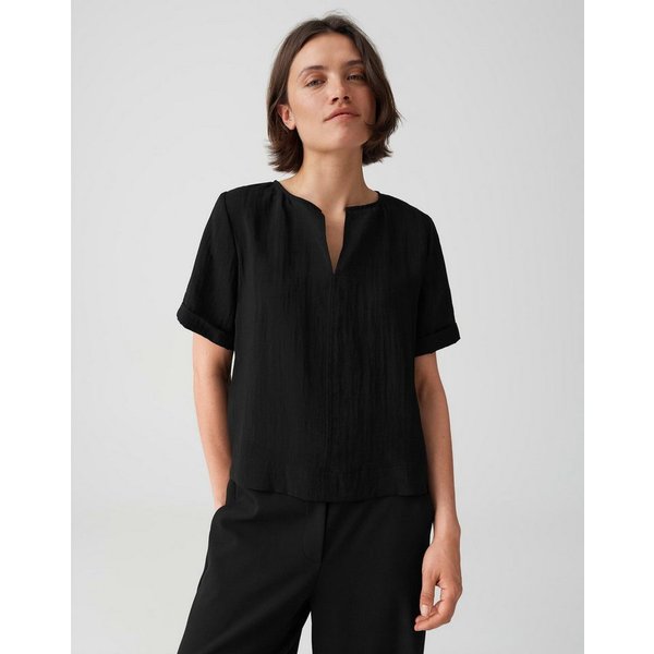 OPUS Shirtbluse Bluse aus strukturierter Webware mit Boxy Fit Kleine Schlitze für einen modernen Look