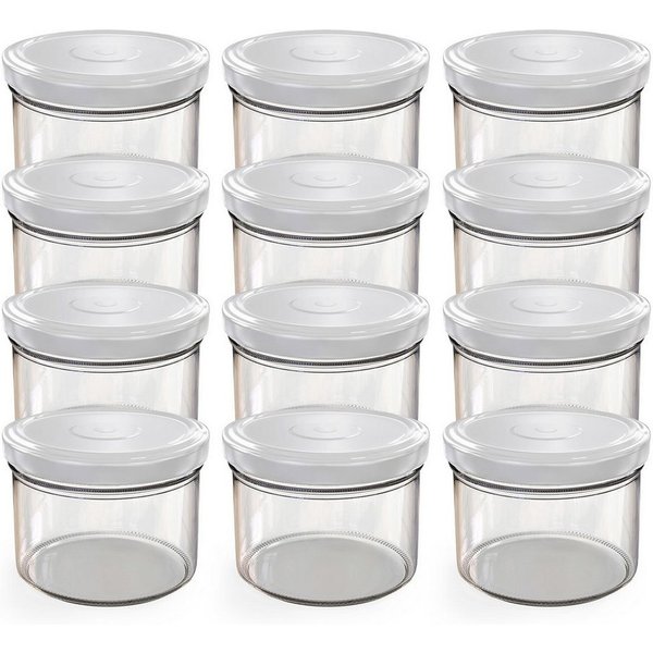 Oputec Einmachglas 12x 230ml Einmachgläser mit Schraubdeckel TO 82 Weiß Marmeladengläser, Glas/Metall