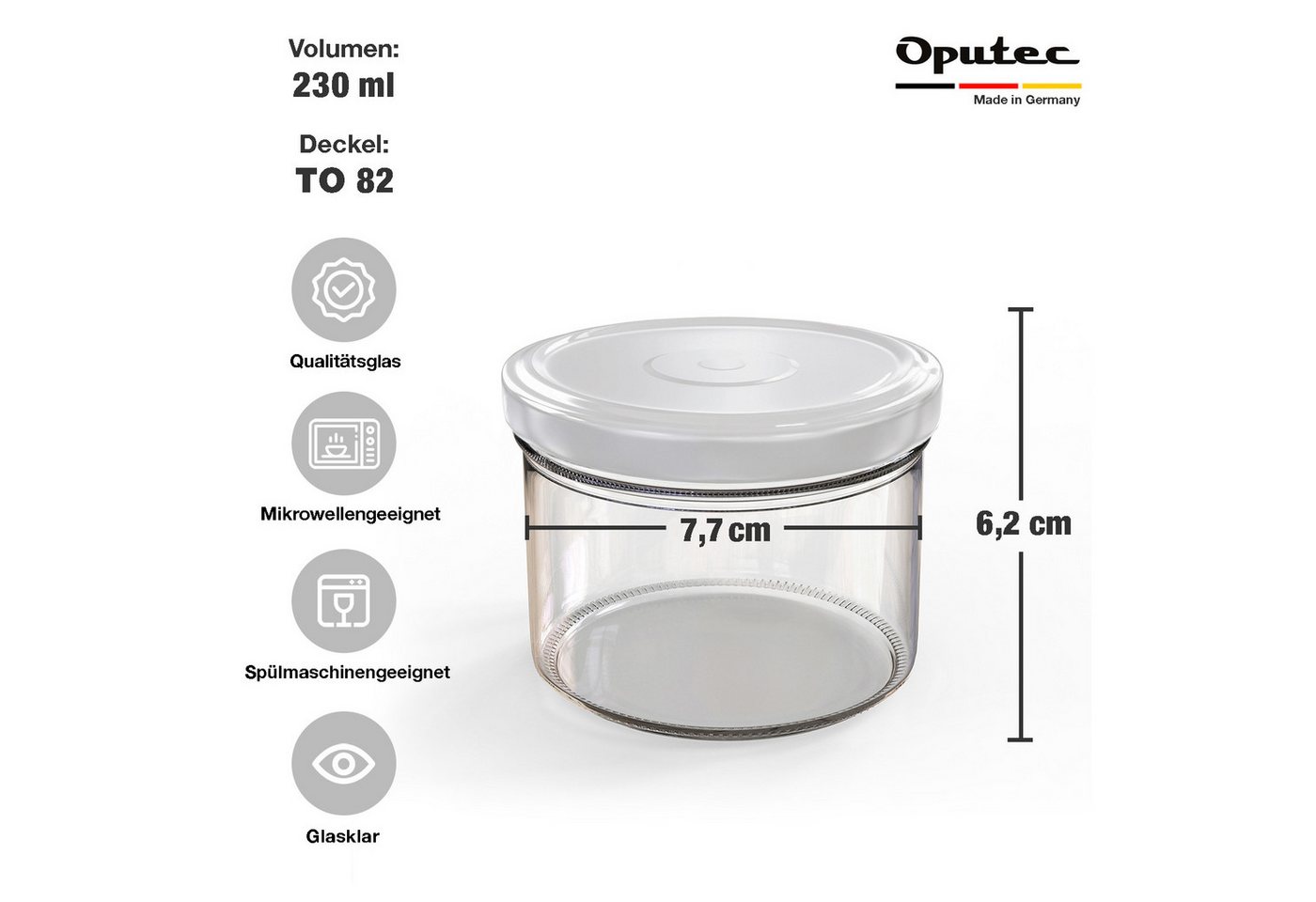 Oputec Einmachglas 12x 230ml Einmachgläser mit Schraubdeckel TO 82 Weiß Marmeladengläser, Glas/Metall – Bild 2 von 5