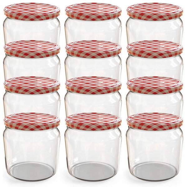 Oputec Einmachglas 12x 360 ml Einmachgläser mit Schraubdeckel TO 82 rot Marmeladengläser, Glas / Metall