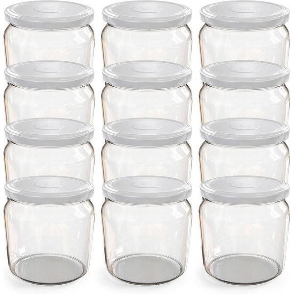 Oputec Einmachglas 12x 360ml Einmachgläser mit Schraubdeckel TO 82 Weiß Marmeladengläser