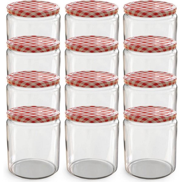 Oputec Einmachglas 12x 405 ml Einmachgläser mit Schraubdeckel TO 82 rot Marmeladengläser, Glas / Metall