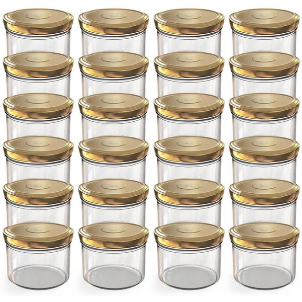 Oputec Einmachglas 24x 230 ml Einmachgläser Schraubdeckel TO 82 Gold Marmeladengläser, Glas / Metall