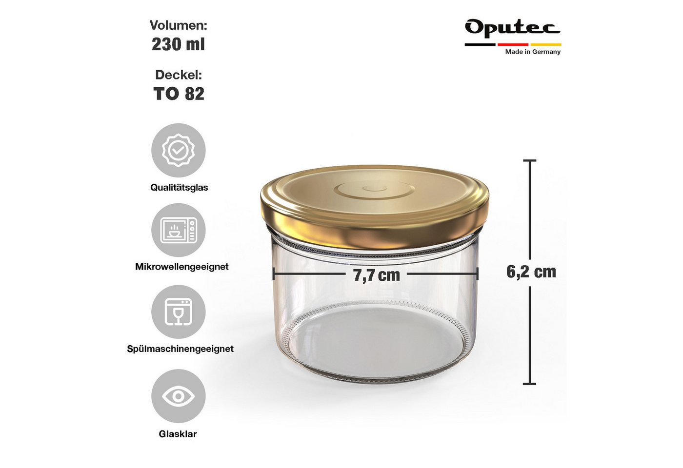 Oputec Einmachglas 24x 230 ml Einmachgläser Schraubdeckel TO 82 Gold Marmeladengläser, Glas / Metall – Bild 2 von 5