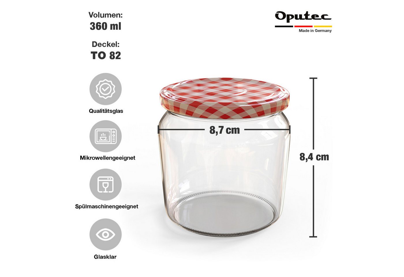 Oputec Einmachglas 24x 360 ml Einmachgläser mit Schraubdeckel TO 82 rot Marmeladengläser, Glas / Metall – Bild 2 von 5