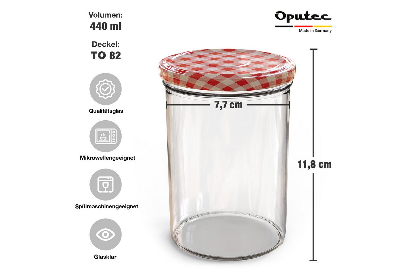 Oputec Einmachglas 24x 440 ml Einmachgläser mit Schraubdeckel TO 82 rot Marmeladengläser, Glas / Metall – Bild 2 von 5