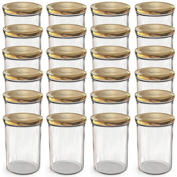 Oputec Einmachglas 24x 440ml Einmachgläser mit Schraubdeckel TO 82 Gold Marmeladengläser, Glas / Metall