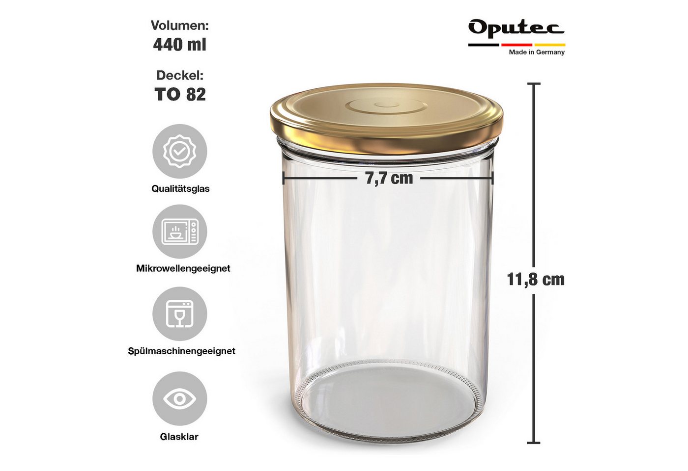 Oputec Einmachglas 24x 440ml Einmachgläser mit Schraubdeckel TO 82 Gold Marmeladengläser, Glas / Metall – Bild 2 von 5