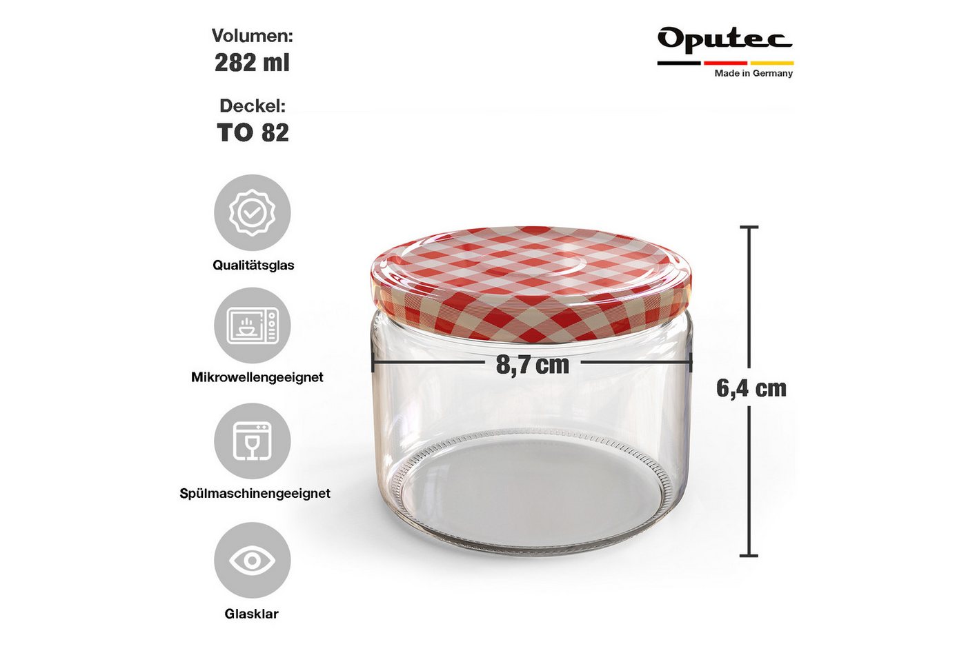 Oputec Einmachglas 48x 282 ml Einmachgläser mit Schraubdeckel TO 82 rot Marmeladengläser, Glas / Metall – Bild 2 von 5