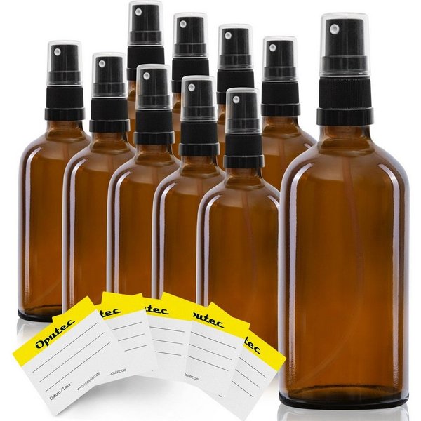 Oputec Sprühflasche 10 x 100ml Sprühflasche, Braunglas, schwarzer Zerstäuber, (Spar-Set)