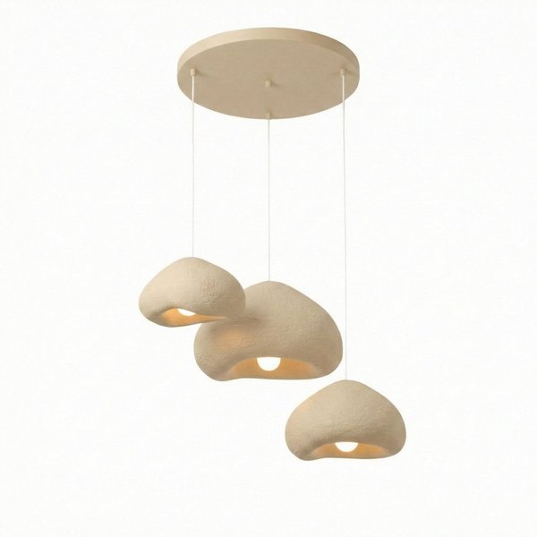 Opviq Kronleuchter, ohne Leuchtmittel, beige aus Metall mit Fiberglas-Schirm, E27