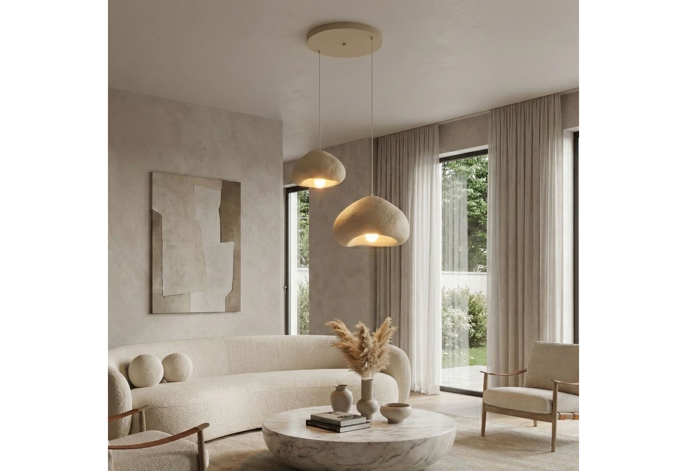 Opviq Kronleuchter, ohne Leuchtmittel, beige aus Metall mit Fiberglas-Schirm, E27 – Bild 3 von 5