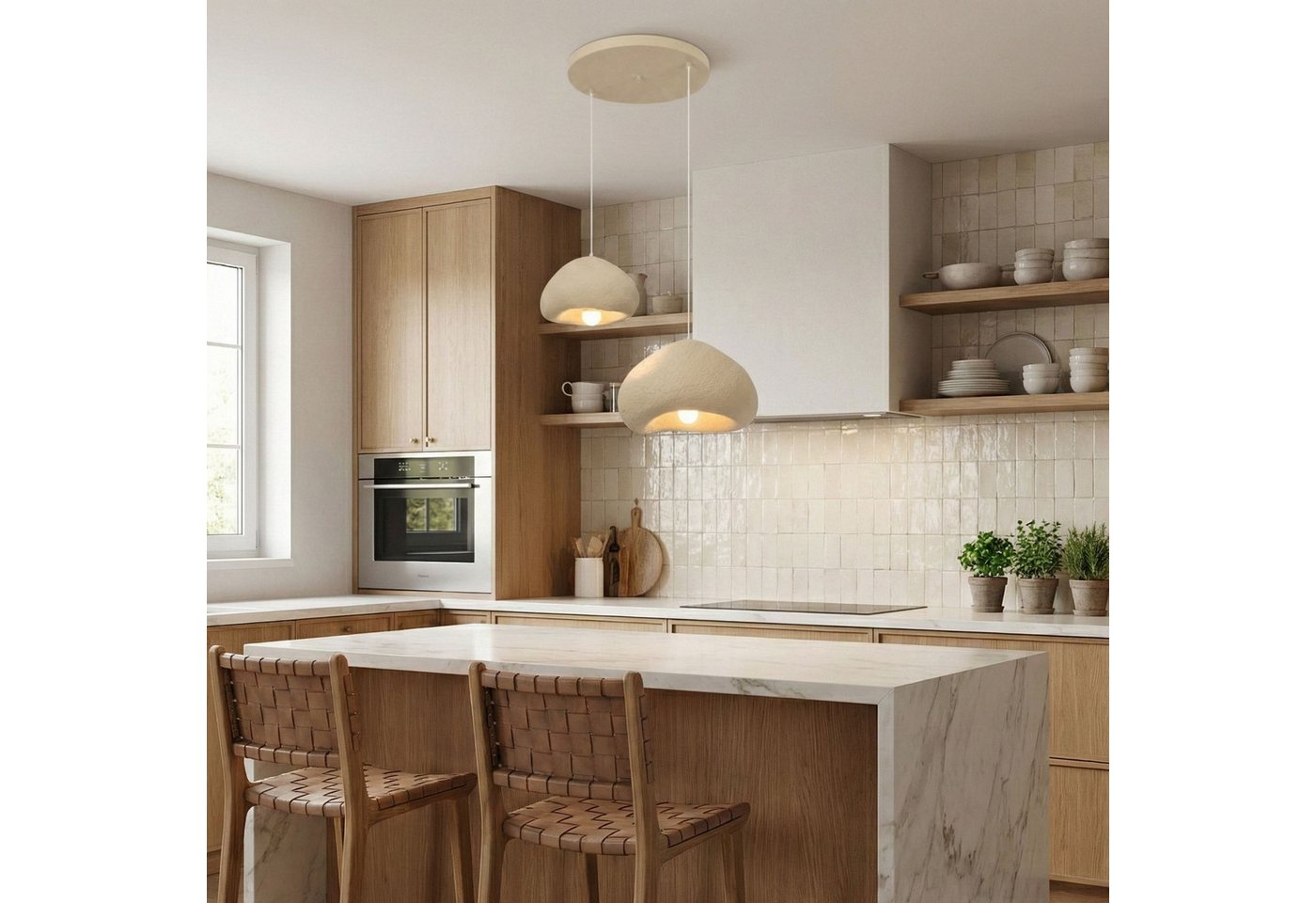 Opviq Kronleuchter, ohne Leuchtmittel, beige aus Metall mit Fiberglas-Schirm, E27 – Bild 4 von 5