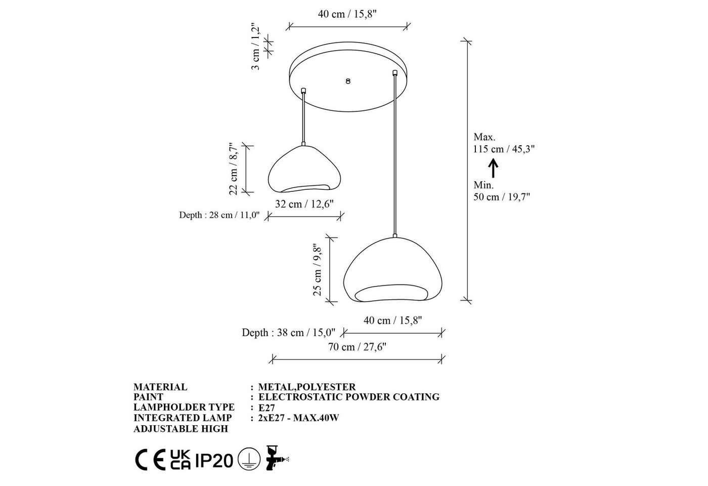 Opviq Kronleuchter, ohne Leuchtmittel, beige aus Metall mit Fiberglas-Schirm, E27 – Bild 5 von 5