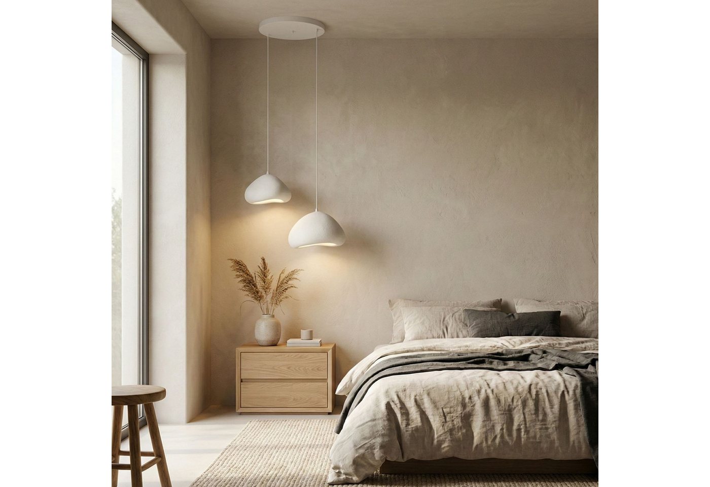 Opviq Kronleuchter Design Leuchte, Verstellbare Höhe 50-115, Abhängig vom Leuchtmittel, Design Pendelleuchte Weiß – Fiberglas-– 1-, 2- oder 3-flammig wählbar – Bild 3 von 5