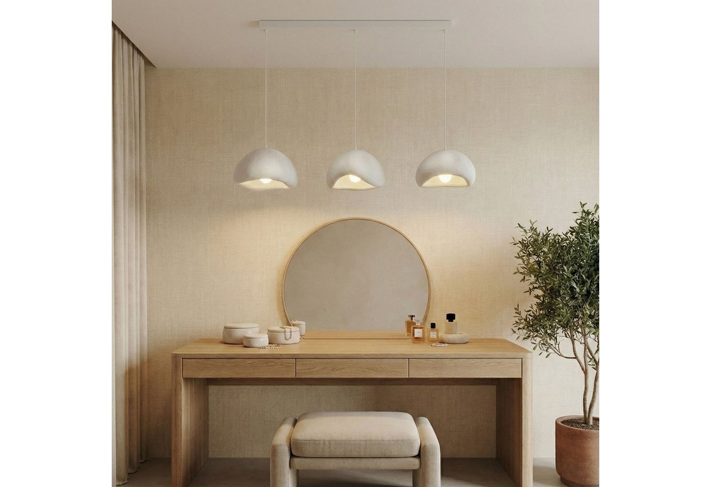 Opviq Pendelleuchte Loval- 2 oder 3 flammmig, höhenverstellbar, boho deco, ohne Leuchtmittel, Mehrflammige Hängelampe, Fiberglas-Schirme – Bild 2 von 5