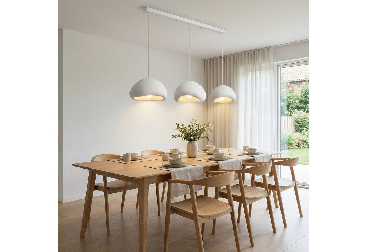 Opviq Pendelleuchte Loval- 2 oder 3 flammmig, höhenverstellbar, boho deco, ohne Leuchtmittel, Mehrflammige Hängelampe, Fiberglas-Schirme – Bild 3 von 5