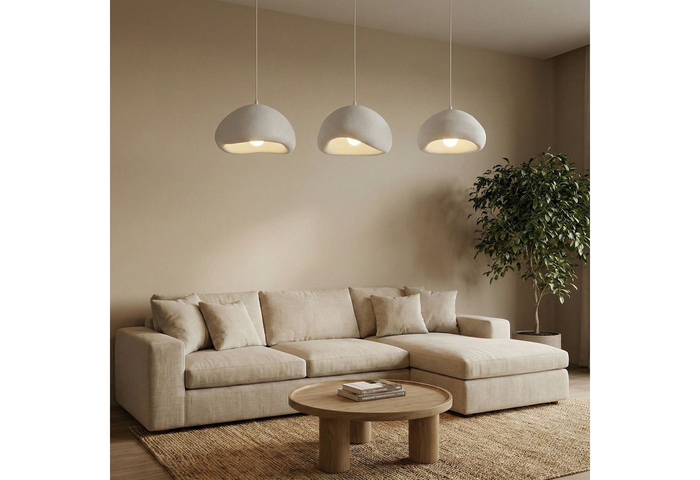 Opviq Pendelleuchte Loval- 2 oder 3 flammmig, höhenverstellbar, boho deco, ohne Leuchtmittel, Mehrflammige Hängelampe, Fiberglas-Schirme – Bild 4 von 5