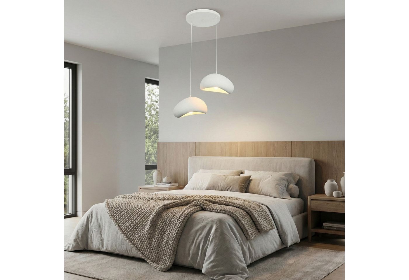 Opviq Pendelleuchte Loval, höhenverstellbar, boho deco, ohne Leuchtmittel, Fiberglas-Schirme,Hängelampe E27,Essplatzbeleuchtung – Bild 3 von 5