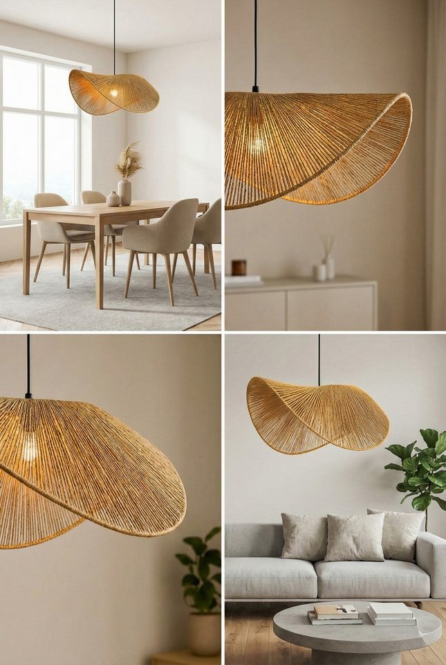 Opviq Pendelleuchte "Mustard", Verstellbare Höhe, ohne Leuchtmittel, e27, LED-Leuchtmittel geeignet, Angesagte Raffia-Optik – Bild 2 von 5