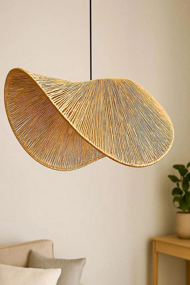 Opviq Pendelleuchte "Mustard", Verstellbare Höhe, ohne Leuchtmittel, e27, LED-Leuchtmittel geeignet, Angesagte Raffia-Optik – Bild 3 von 5