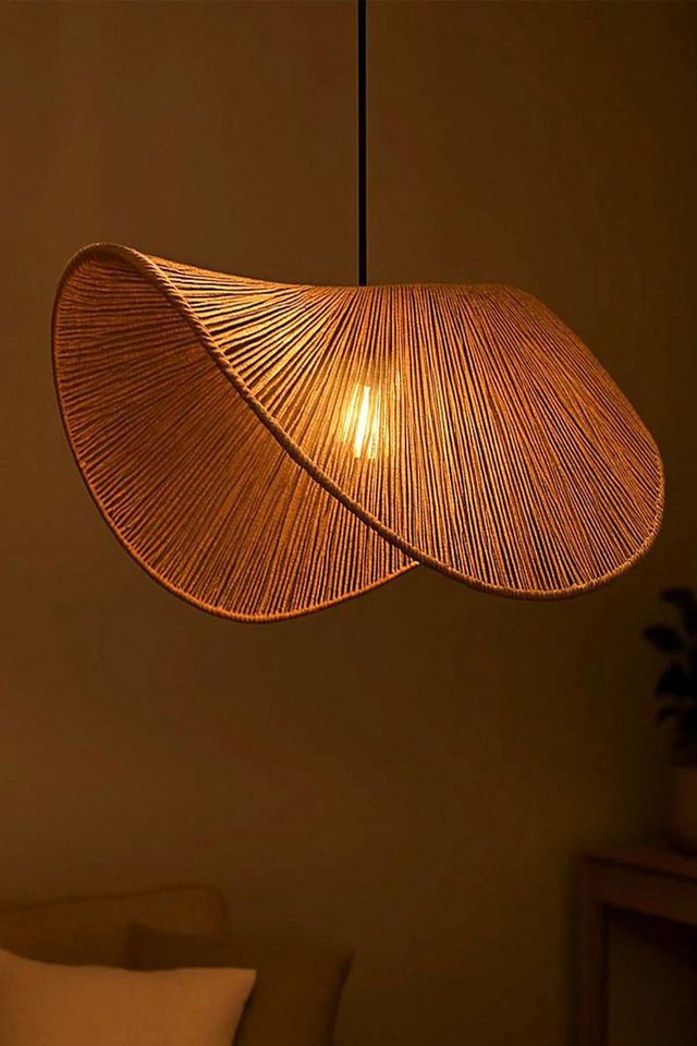 Opviq Pendelleuchte "Mustard", Verstellbare Höhe, ohne Leuchtmittel, e27, LED-Leuchtmittel geeignet, Angesagte Raffia-Optik – Bild 4 von 5