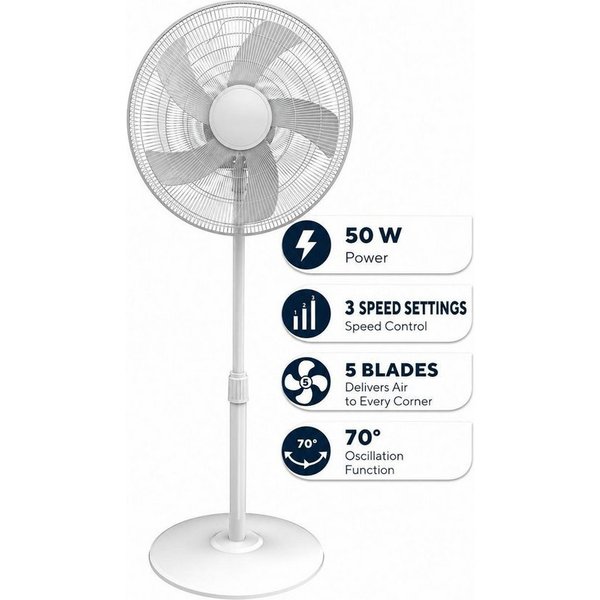 Opviq Standventilator KTF-350, 50 W, oszillierend, 5-Blatt-Rotor, geräuscharmer Betrieb