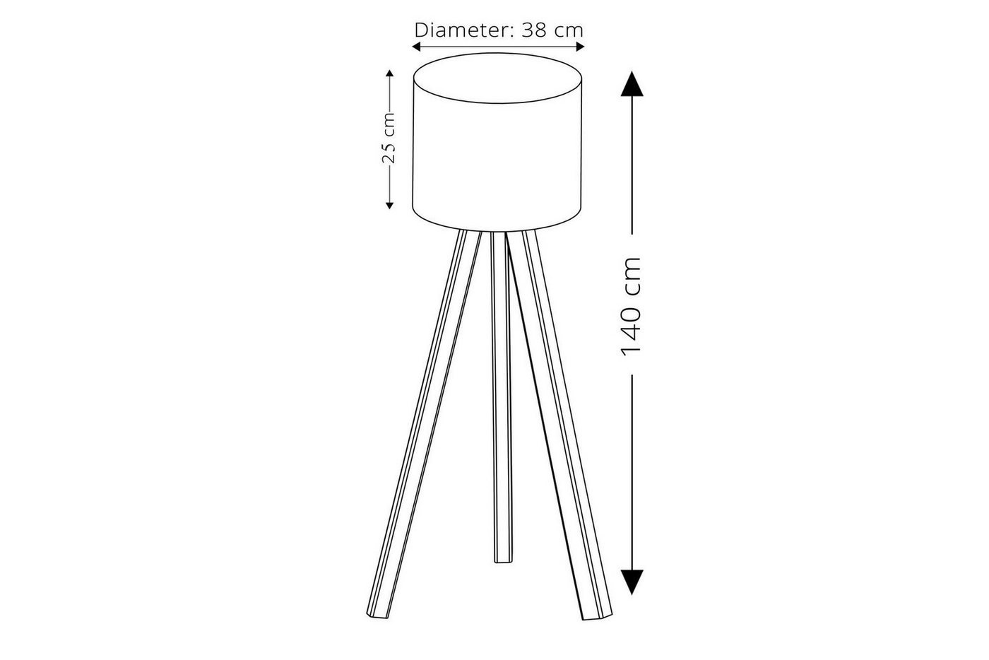 Opviq Stehlampe 38 x 140 cm, Stehlampe, 70% MDF / 30% PVC, Leuchtmittel austauschbar, ohne Leuchtmittel, Skandinavisches Eiche-Optik Weißer Stoffschirm Kabel mi – Bild 4 von 5