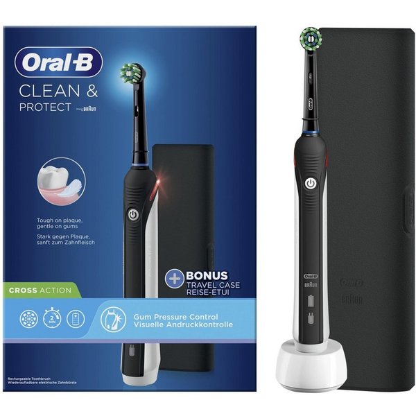 Oral-B Elektrische Zahnbürste Clean & Protect Cross Action Black, Aufsteckbürsten: 1 St., inkl. Reise-Etui