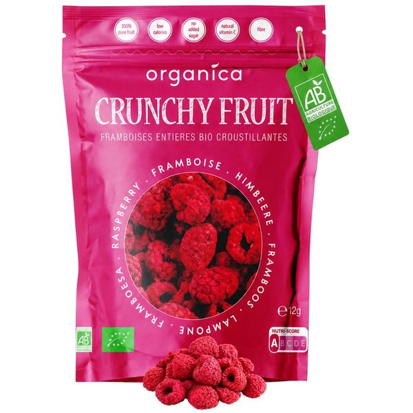 Organica Trockenfrüchte Gefriergetrocknete Bio-Himbeeren, knuspriger Fruchtsnack, 1 x 12 g, Bio-zertifiziert, 100 % Frucht, Ohne Zuckerzusatz, Nutri-Score A