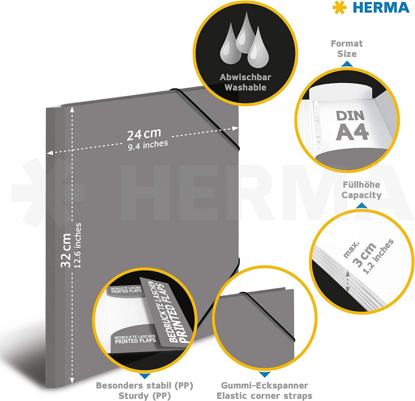 HERMA Organisationsmappe HERMA Postmappe mit Gummizug, DIN A4, PP, gelb – Bild 4 von 5